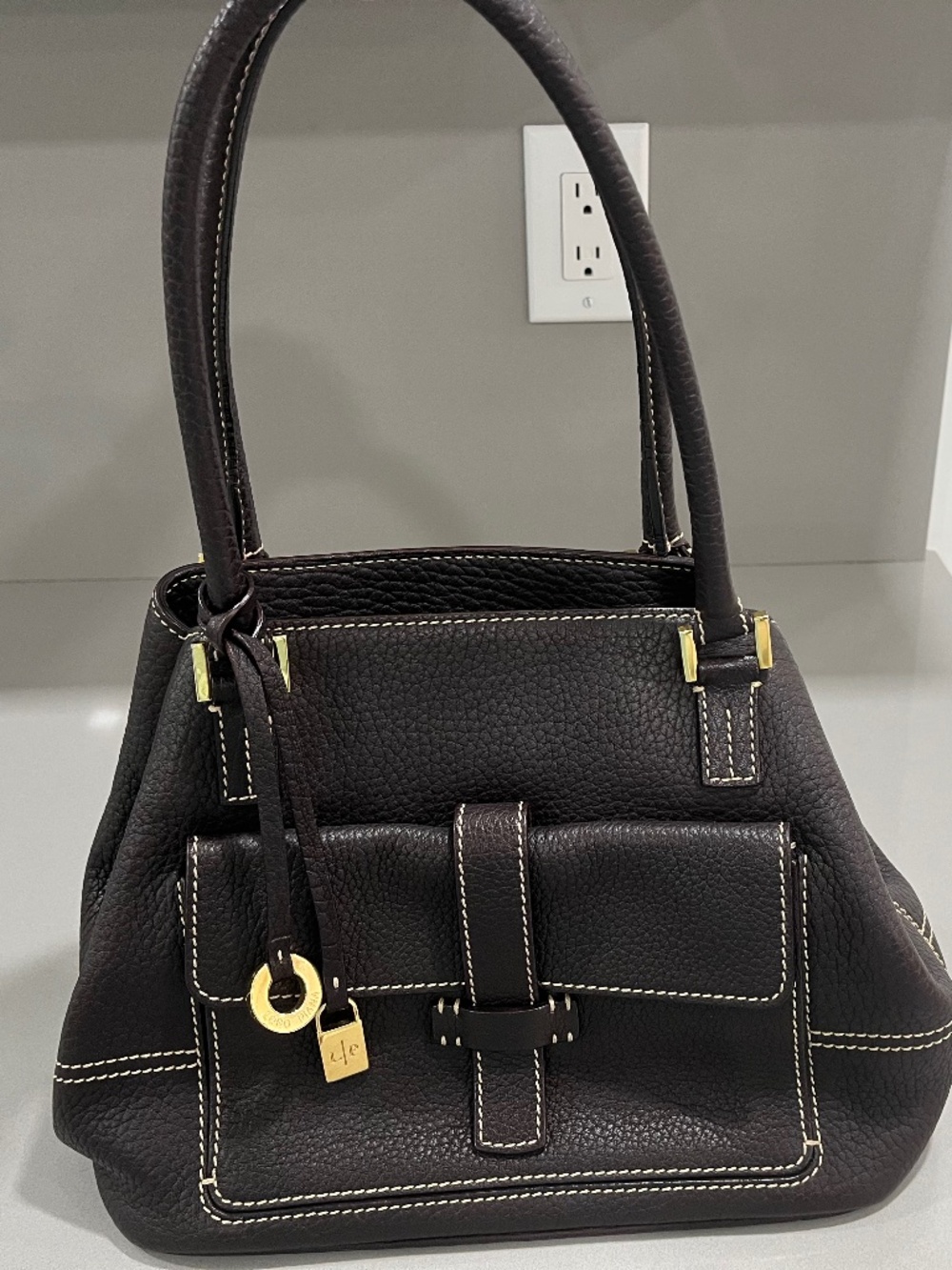 Loro Piana Chocolate Brown Handbag with Gold Hardware.